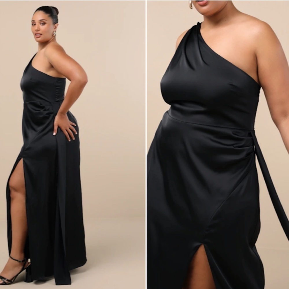 LULU's Sexy Prom Wedding Bridesmaid Elegant Satin One Shoulder Elegant Gown - Picture 5 of 7